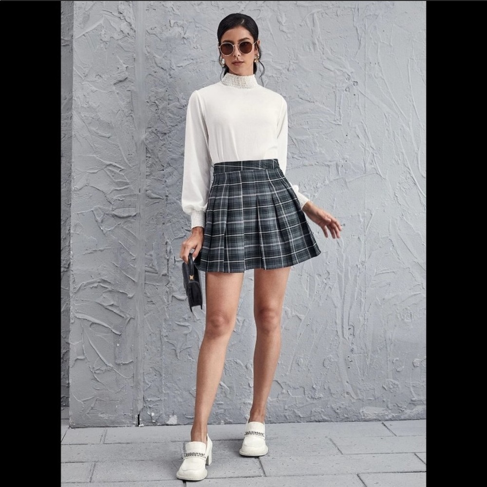 Gray Plaid High Waist Skirt